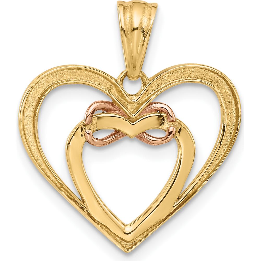 14K Yellow Gold and Rose Gold Infinity Hearts Pendant with Diamond-Cut Detailing - 23mm Length by Oro Pregiato