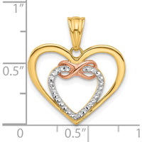 14K Yellow Gold and Rose Gold Infinity Hearts Pendant with Diamond-Cut Detailing - 23mm Length by Oro Pregiato