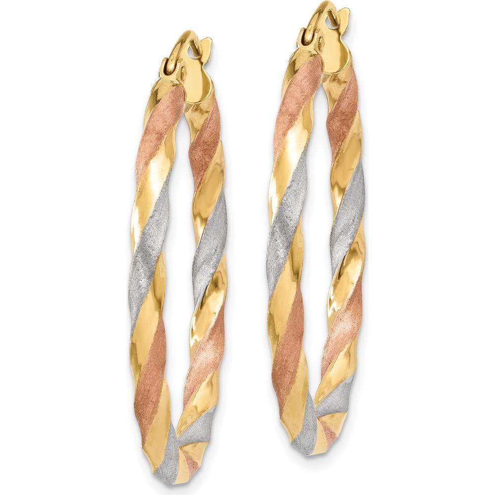 14K Yellow Gold & Rose Rhodium Satin Twisted Hoop Earrings - 34mm Length, Polished Finish by 0