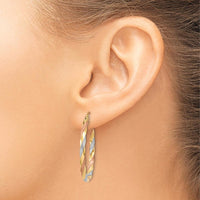14K Yellow Gold & Rose Rhodium Satin Twisted Hoop Earrings - 34mm Length, Polished Finish by 0