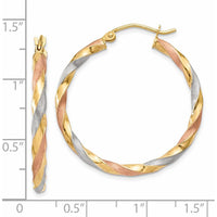 14K Yellow Gold & Rose Rhodium Satin Twisted Hoop Earrings - 34mm Length, Polished Finish by 0