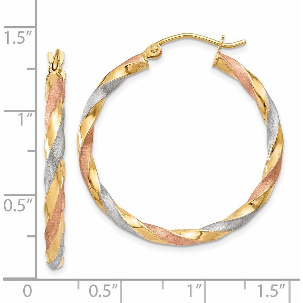 14K Yellow Gold & Rose Rhodium Satin Twisted Hoop Earrings - 34mm Length, Polished Finish by 0