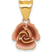 14K Yellow Gold and Rose-Tone Rhodium Brushed Rose Flower Pendant with Satin Finish by 0
