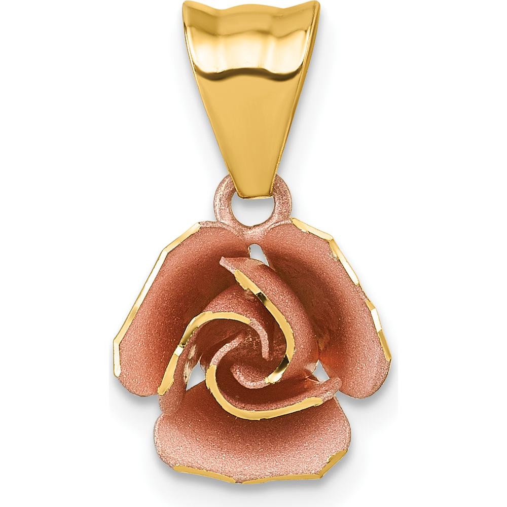 14K Yellow Gold and Rose-Tone Rhodium Brushed Rose Flower Pendant with Satin Finish by 0