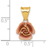 14K Yellow Gold and Rose-Tone Rhodium Brushed Rose Flower Pendant with Satin Finish by 0