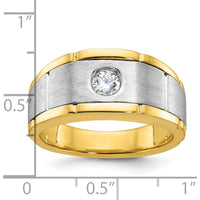14K Yellow Gold and Satin Diamond Men's Band with Bezel Set Round Diamond by IBGoodman
