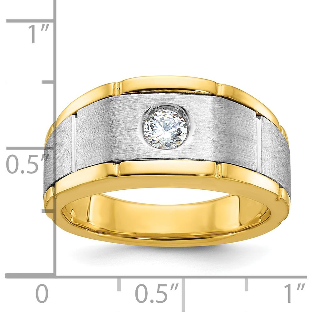 14K Yellow Gold and Satin Diamond Men's Band with Bezel Set Round Diamond by IBGoodman