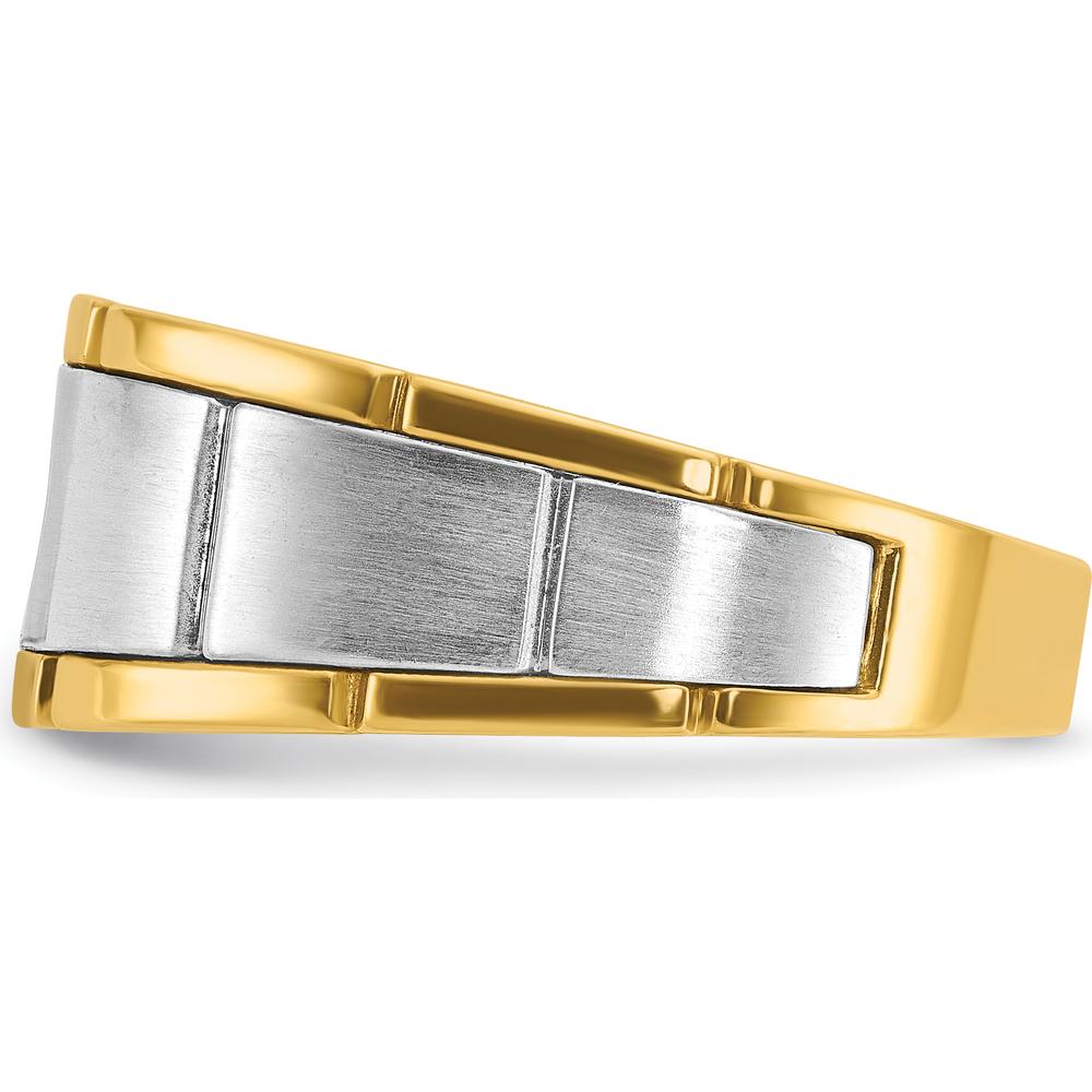 14K Yellow Gold and Satin Diamond Men's Band with Bezel Set Round Diamond by IBGoodman