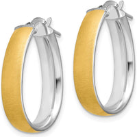 14K Yellow Gold and White Rhodium 23mm Satin and Polished Teardrop Hoop Earrings by 0