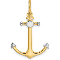 14K Yellow Gold and White Rhodium 3D Anchor Charm with Shackle Bail - 36.95mm Length by Oro Pregiato