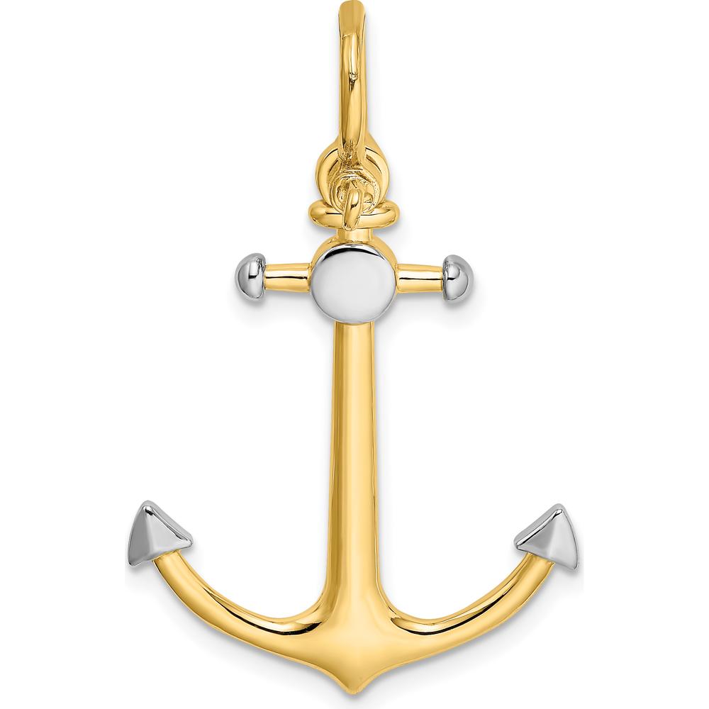 14K Yellow Gold and White Rhodium 3D Anchor Charm with Shackle Bail - 36.95mm Length by Oro Pregiato