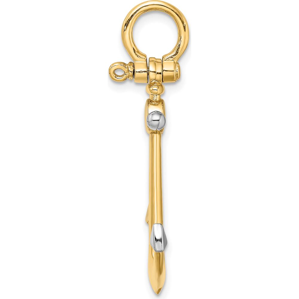 14K Yellow Gold and White Rhodium 3D Anchor Charm with Shackle Bail - 36.95mm Length by Oro Pregiato