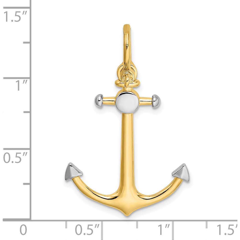 14K Yellow Gold and White Rhodium 3D Anchor Charm with Shackle Bail - 36.95mm Length by Oro Pregiato