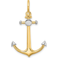 14K Yellow Gold and White Rhodium 3D Anchor Charm with Shackle Bail - 36.95mm Length by Oro Pregiato