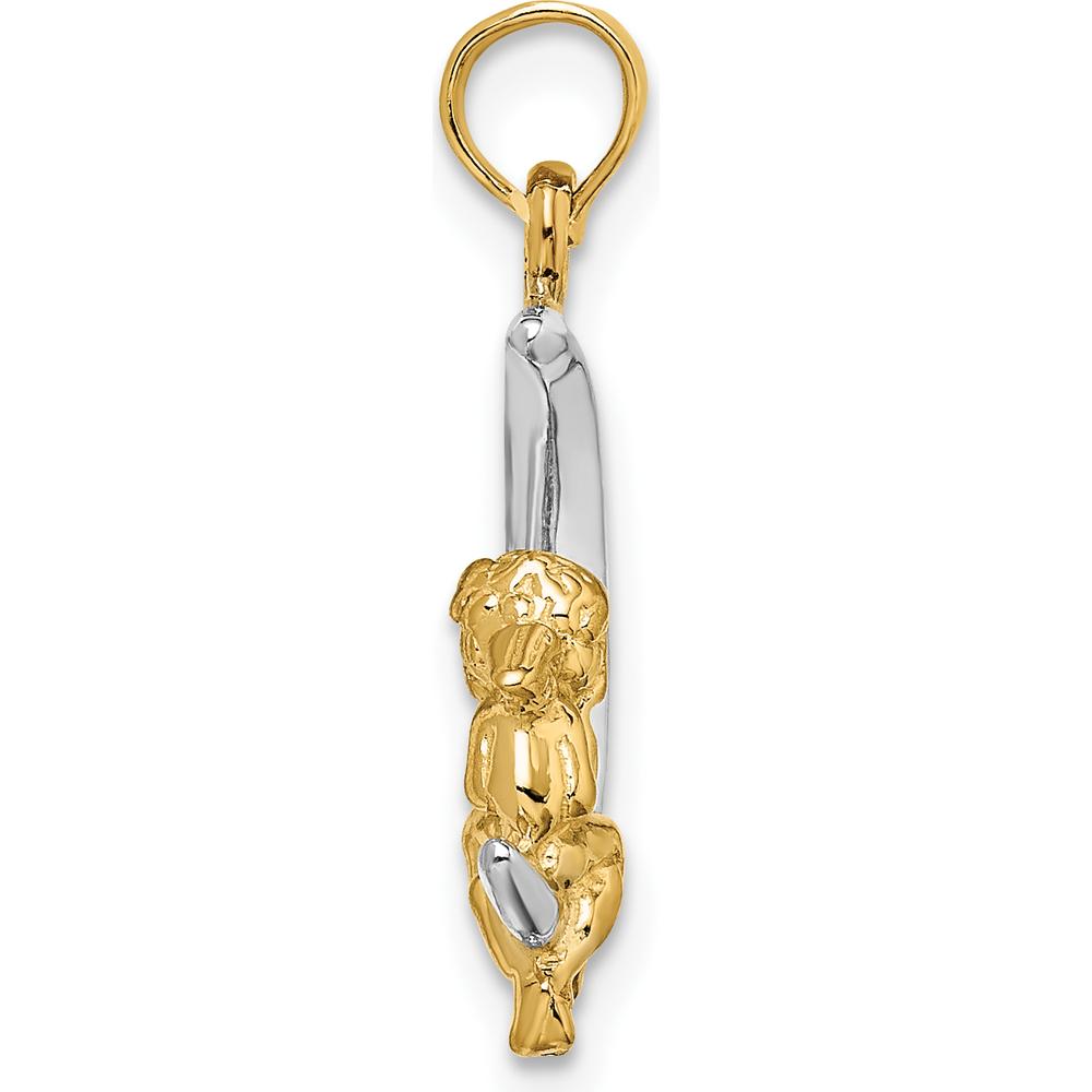 14K Yellow Gold and White Rhodium 3D Angel on Crescent Moon Charm Pendant by Oro Pregiato