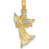 14K Yellow Gold and White Rhodium 3D Angel Playing Violin Charm - 25.25mm Length by Oro Pregiato