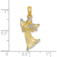 14K Yellow Gold and White Rhodium 3D Angel Playing Violin Charm - 25.25mm Length by Oro Pregiato