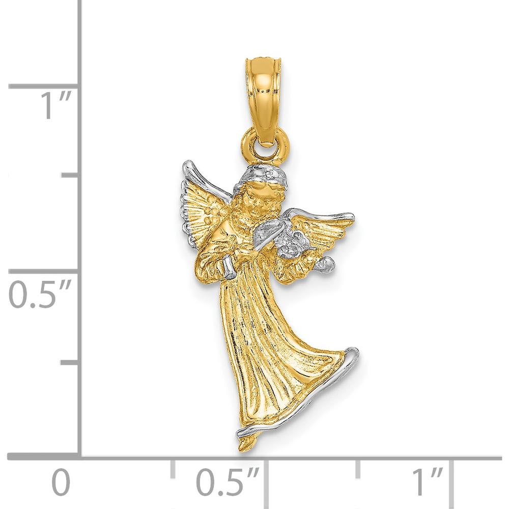14K Yellow Gold and White Rhodium 3D Angel Playing Violin Charm - 25.25mm Length by Oro Pregiato