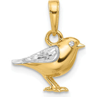 14K Yellow Gold and White Rhodium 3D Bird Pendant with Diamond-Cut Texture by Oro Pregiato