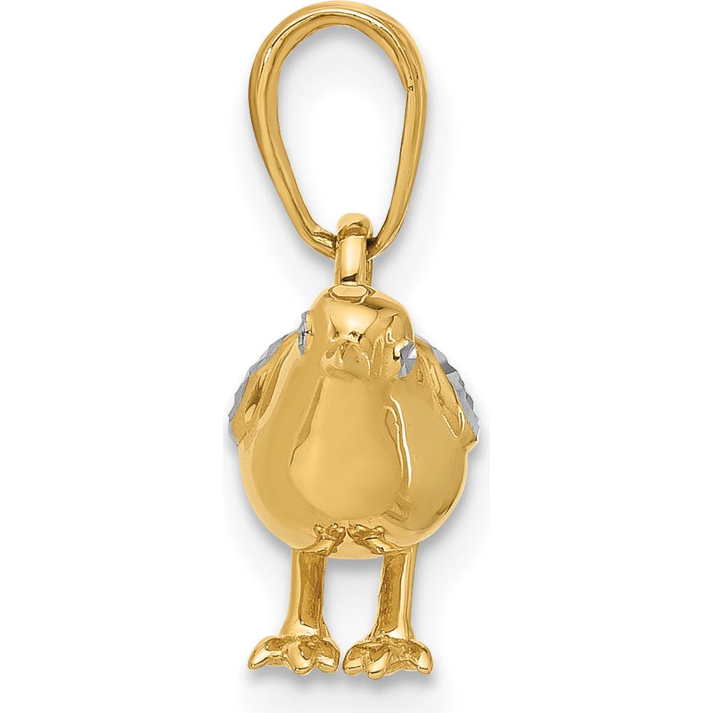 14K Yellow Gold and White Rhodium 3D Bird Pendant with Diamond-Cut Texture by Oro Pregiato