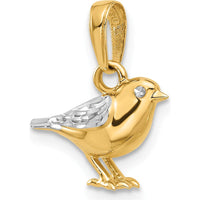 14K Yellow Gold and White Rhodium 3D Bird Pendant with Diamond-Cut Texture by Oro Pregiato
