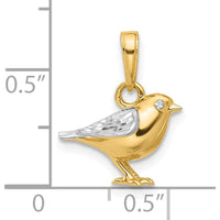 14K Yellow Gold and White Rhodium 3D Bird Pendant with Diamond-Cut Texture by Oro Pregiato