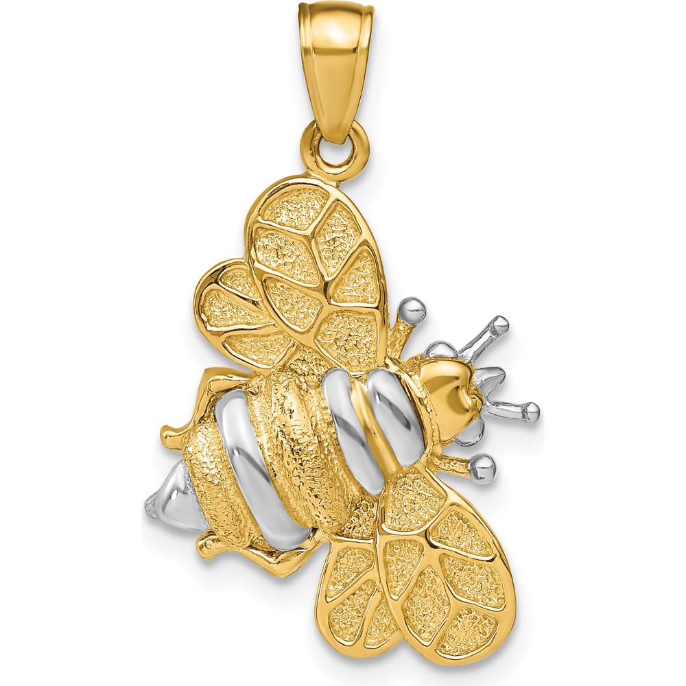 14K Yellow Gold and White Rhodium 3D Bumblebee Charm Pendant by Oro Pregiato