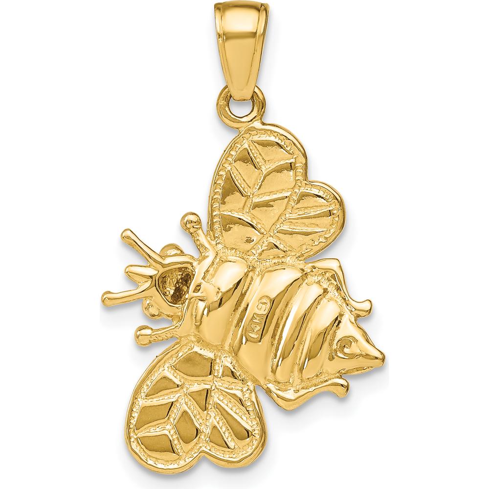 14K Yellow Gold and White Rhodium 3D Bumblebee Charm Pendant by Oro Pregiato