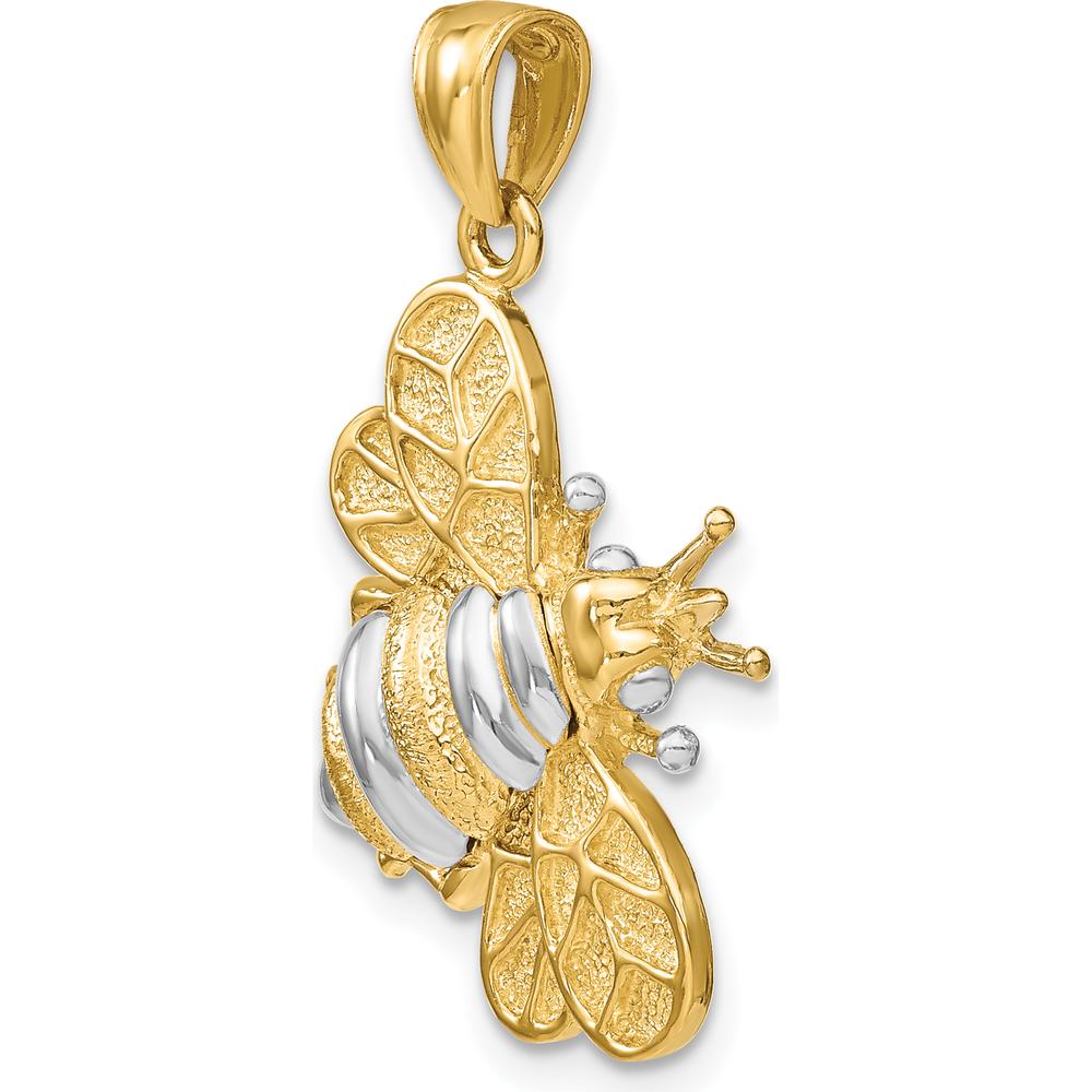 14K Yellow Gold and White Rhodium 3D Bumblebee Charm Pendant by Oro Pregiato