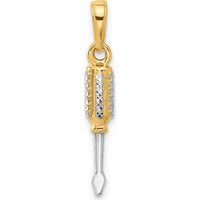 14K Yellow Gold and White Rhodium 3D Diamond-Cut Flathead Screwdriver Pendant by Oro Pregiato