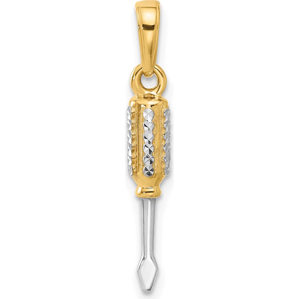 14K Yellow Gold and White Rhodium 3D Diamond-Cut Flathead Screwdriver Pendant by Oro Pregiato