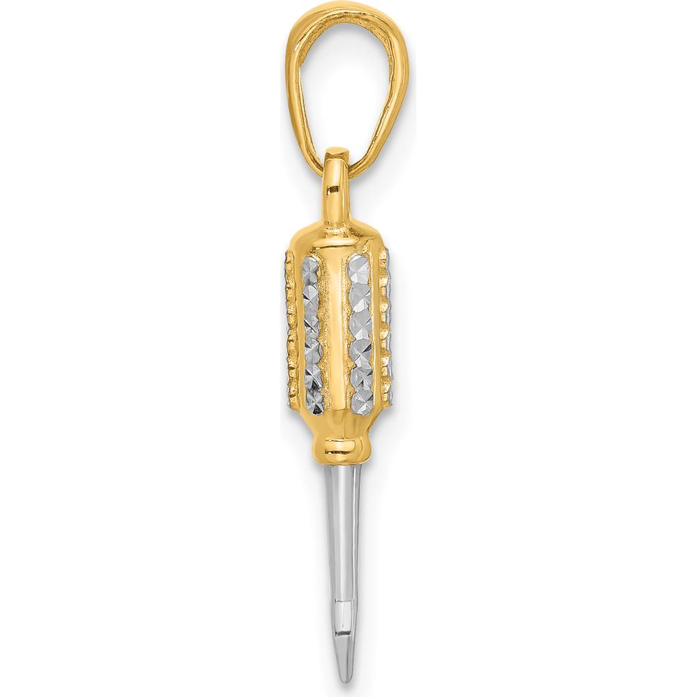 14K Yellow Gold and White Rhodium 3D Diamond-Cut Flathead Screwdriver Pendant by Oro Pregiato