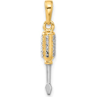 14K Yellow Gold and White Rhodium 3D Diamond-Cut Flathead Screwdriver Pendant by Oro Pregiato