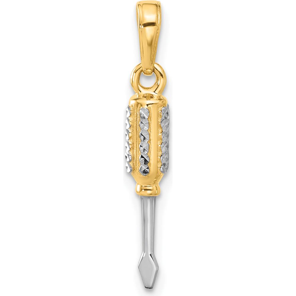 14K Yellow Gold and White Rhodium 3D Diamond-Cut Flathead Screwdriver Pendant by Oro Pregiato
