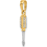 14K Yellow Gold and White Rhodium 3D Diamond-Cut Flathead Screwdriver Pendant by Oro Pregiato