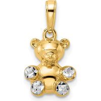 14K Yellow Gold and White Rhodium 3D Diamond-Cut Teddy Bear Pendant by Oro Pregiato