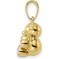 14K Yellow Gold and White Rhodium 3D Diamond-Cut Teddy Bear Pendant by Oro Pregiato
