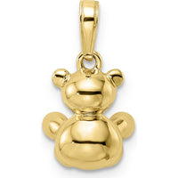 14K Yellow Gold and White Rhodium 3D Diamond-Cut Teddy Bear Pendant by Oro Pregiato