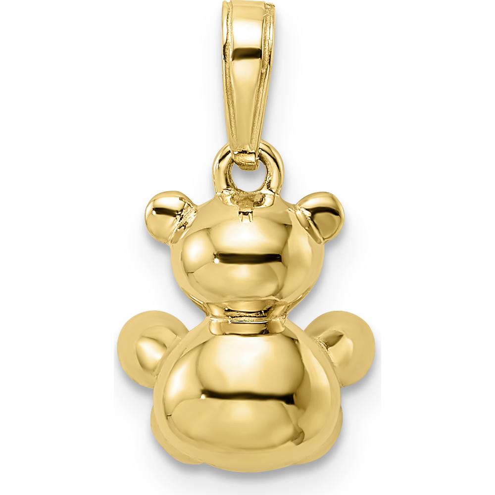 14K Yellow Gold and White Rhodium 3D Diamond-Cut Teddy Bear Pendant by Oro Pregiato