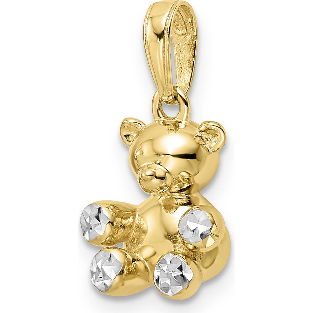 14K Yellow Gold and White Rhodium 3D Diamond-Cut Teddy Bear Pendant by Oro Pregiato