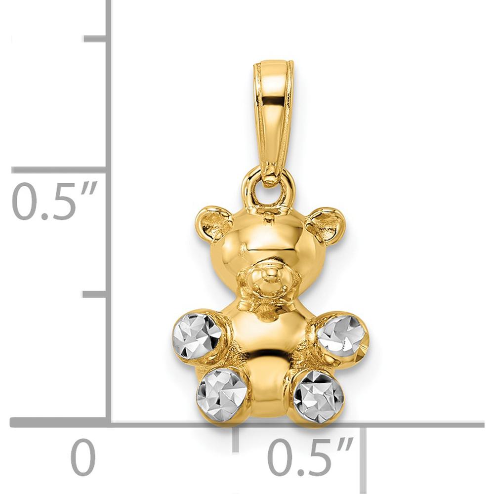 14K Yellow Gold and White Rhodium 3D Diamond-Cut Teddy Bear Pendant by Oro Pregiato