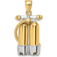 14K Yellow Gold and White Rhodium 3D Double Scuba Tanks with Air Hose Charm by Oro Pregiato