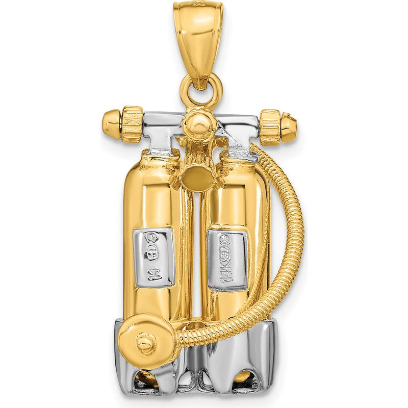 14K Yellow Gold and White Rhodium 3D Double Scuba Tanks with Air Hose Charm by Oro Pregiato
