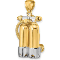 14K Yellow Gold and White Rhodium 3D Double Scuba Tanks with Air Hose Charm by Oro Pregiato