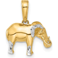 14K Yellow Gold and White Rhodium 3D Elephant Pendant with Diamond-Cut Accents by Oro Pregiato