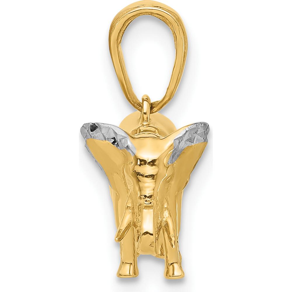 14K Yellow Gold and White Rhodium 3D Elephant Pendant with Diamond-Cut Accents by Oro Pregiato