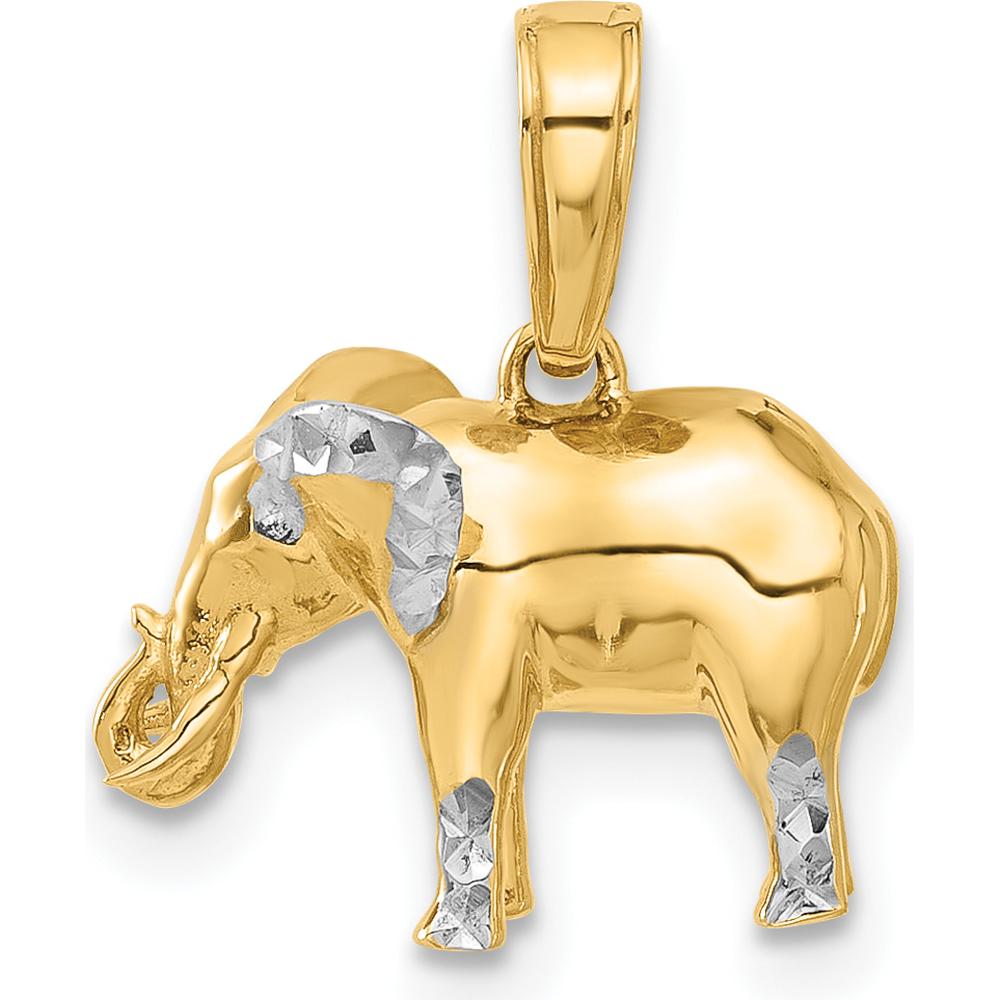 14K Yellow Gold and White Rhodium 3D Elephant Pendant with Diamond-Cut Accents by Oro Pregiato