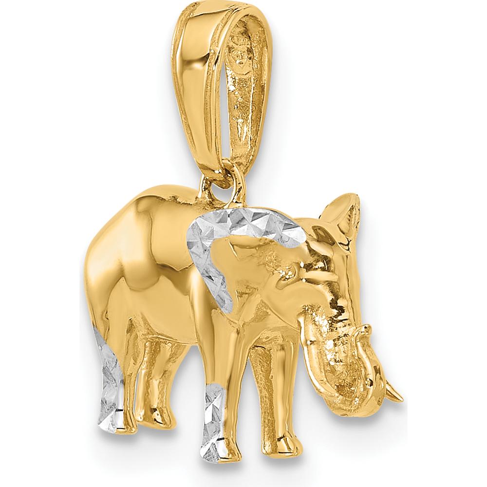 14K Yellow Gold and White Rhodium 3D Elephant Pendant with Diamond-Cut Accents by Oro Pregiato