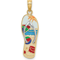 14K Yellow Gold and White Rhodium 3D Enameled Flip-Flop Beach Scene Charm by Oro Pregiato