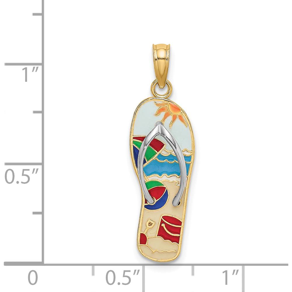 14K Yellow Gold and White Rhodium 3D Enameled Flip-Flop Beach Scene Charm by Oro Pregiato